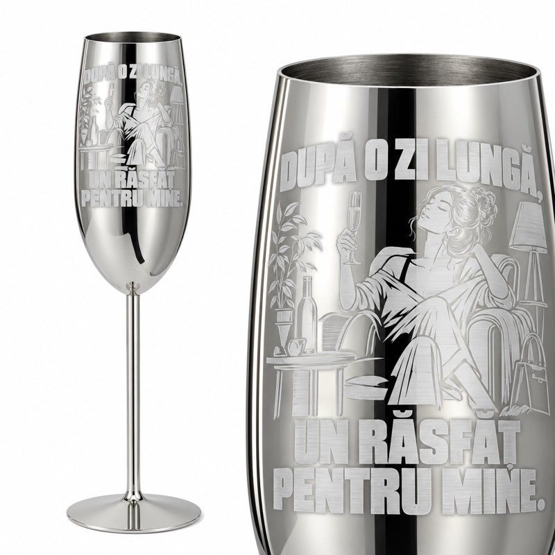 Pahar inox pentru Șampanie 250 ml „După O Zi Lungă” | Prosecco Lovers