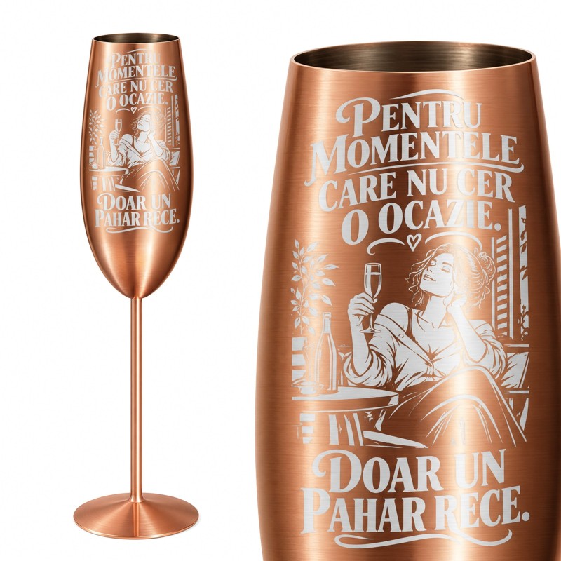                  Pahar inox pentru Șampanie Rose Satin 250 ml „Doar Un Pahar Rece”
               