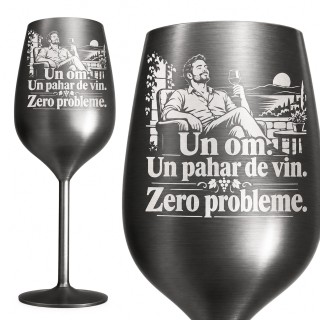 Pahar inox pentru Vin Gunmetal Satin 380 ml „Un Om. Un Pahar de Vin.”