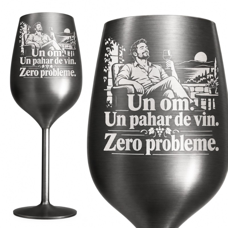                  Pahar inox pentru Vin Gunmetal Satin 380 ml „Un Om. Un Pahar de Vin.”
               