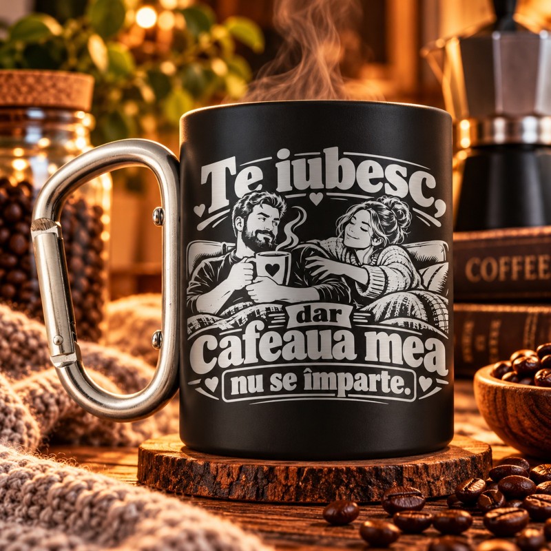                  Cană Inox cu Carabinieră Neagră 200 ml „Te Iubesc, Dar Cafeaua Mea Nu Se Împarte”
               