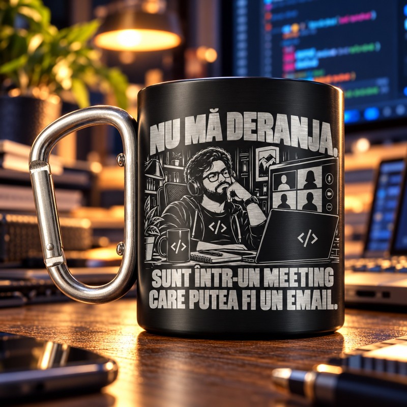 Cană Inox cu Carabinieră 200 ml „Meeting Care Putea Fi Un Email” | Cadou IT