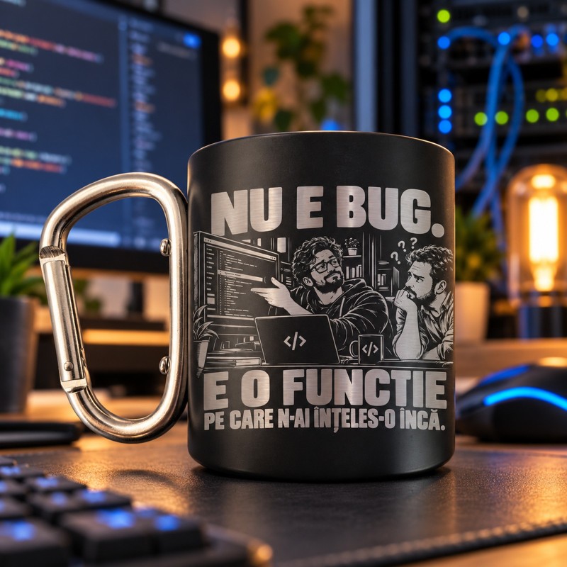                  Cană Inox cu Carabinieră 200 ml „Nu E Bug, E O Funcție” | Cadou IT
               