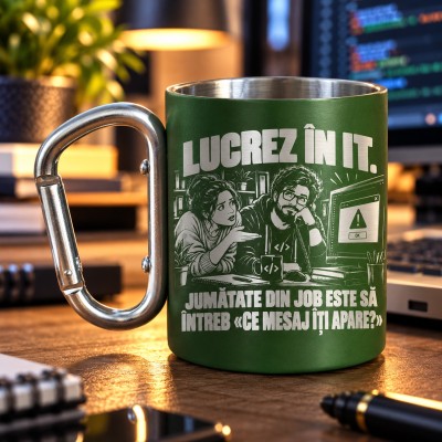 Cană Inox cu Carabinieră Verde 200 ml „Lucrez în IT” | Cadou Helpdesk