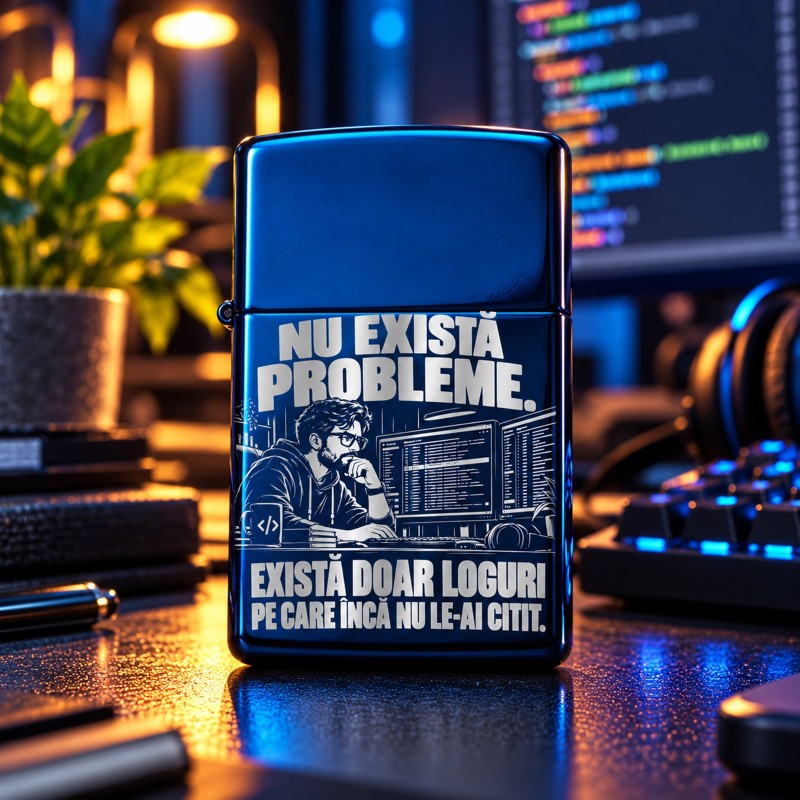 Brichetă Albastră Gravată „Nu Există Probleme” | Cadou Programatori