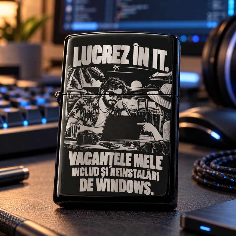                  Brichetă Neagră Gravată „Vacanțele Mele Includ Windows” | Cadou IT
               