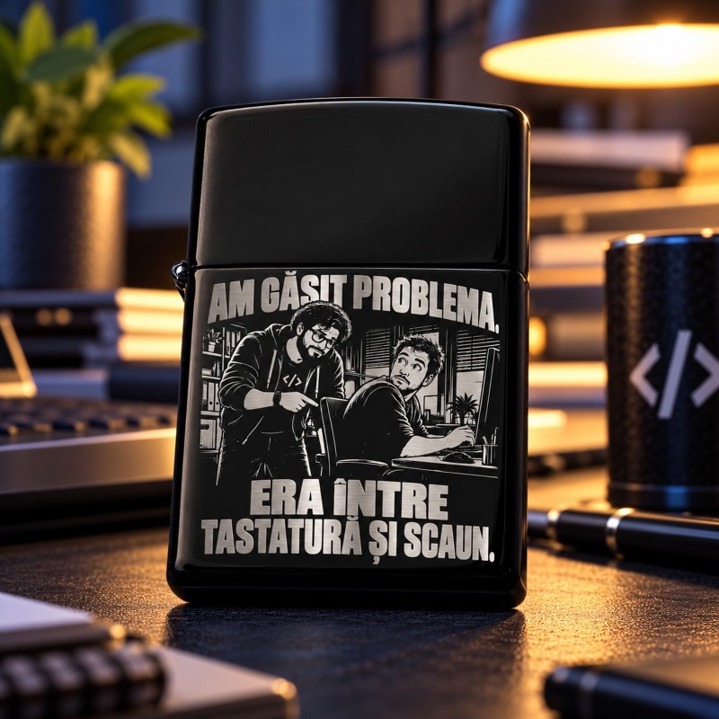Brichetă Neagră Gravată „Am Găsit Problema” | Cadou IT Amuzant