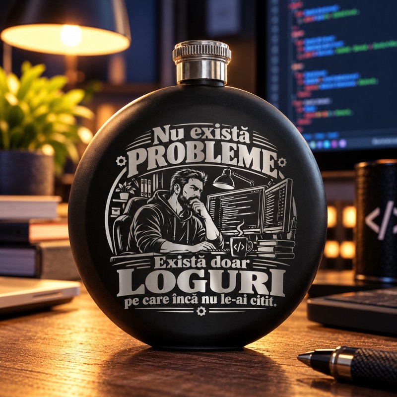 Ploscă Inox Neagră 140 ml „Nu Există Probleme, Doar Loguri” | IT