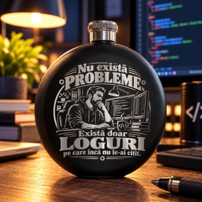 Ploscă Inox Neagră 140 ml „Nu Există Probleme, Doar Loguri” | IT