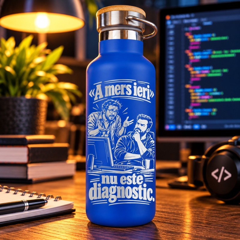                  Termos Inox Albastru 500 ml „A Mers Ieri Nu Este Diagnostic” | IT
               