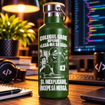 Termos Inox Kaki 500 ml „Lasă-mă Să Văd” | Cadou IT