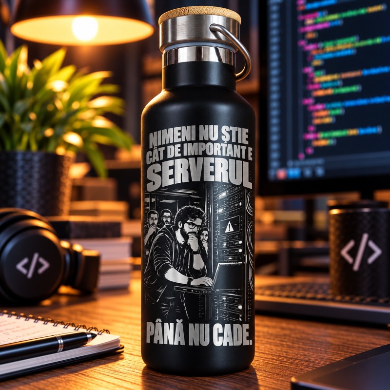                  Termos Inox Negru 500 ml „Nimeni Nu Știe Cât de Important E Serverul” | IT
               