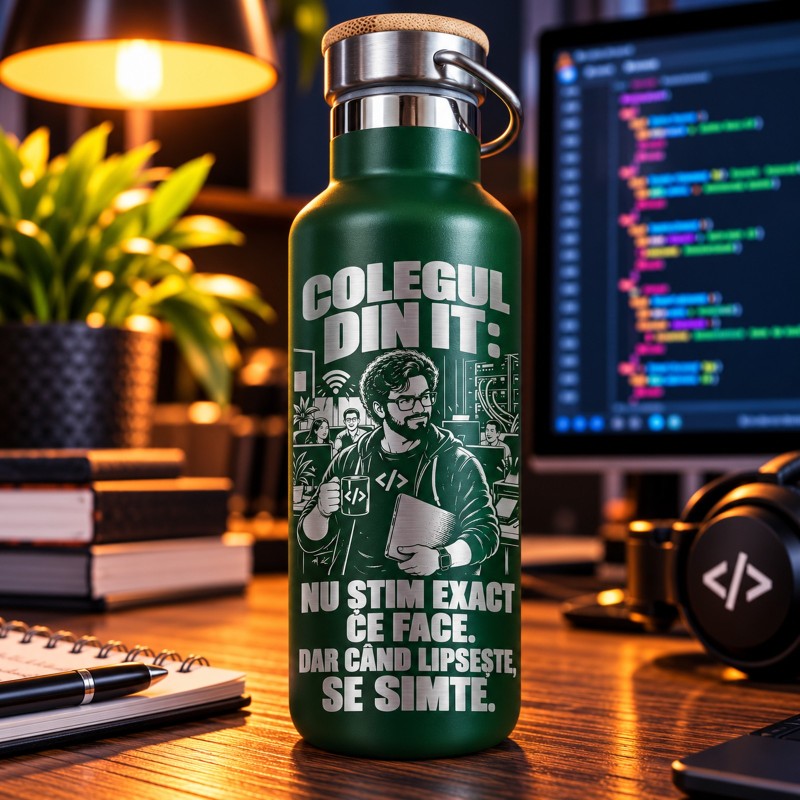                  Termos Inox Verde 500 ml „Colegul din IT” | Cadou Programatori
               