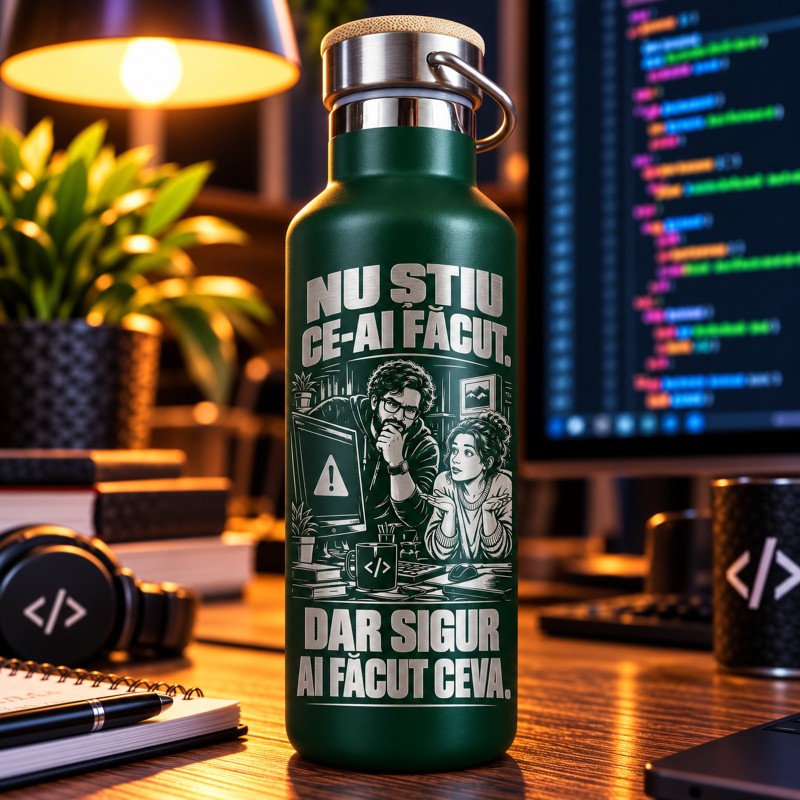                  Termos Inox Verde 500 ml „Nu Știu Ce-ai Făcut” | Cadou IT
               