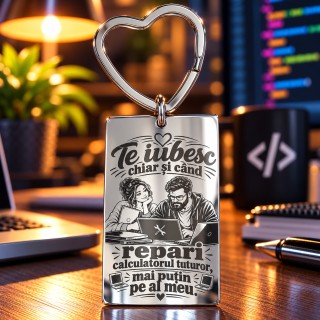 Breloc Inox Argintiu „Te Iubesc Chiar și Când Repari” | Cadou IT