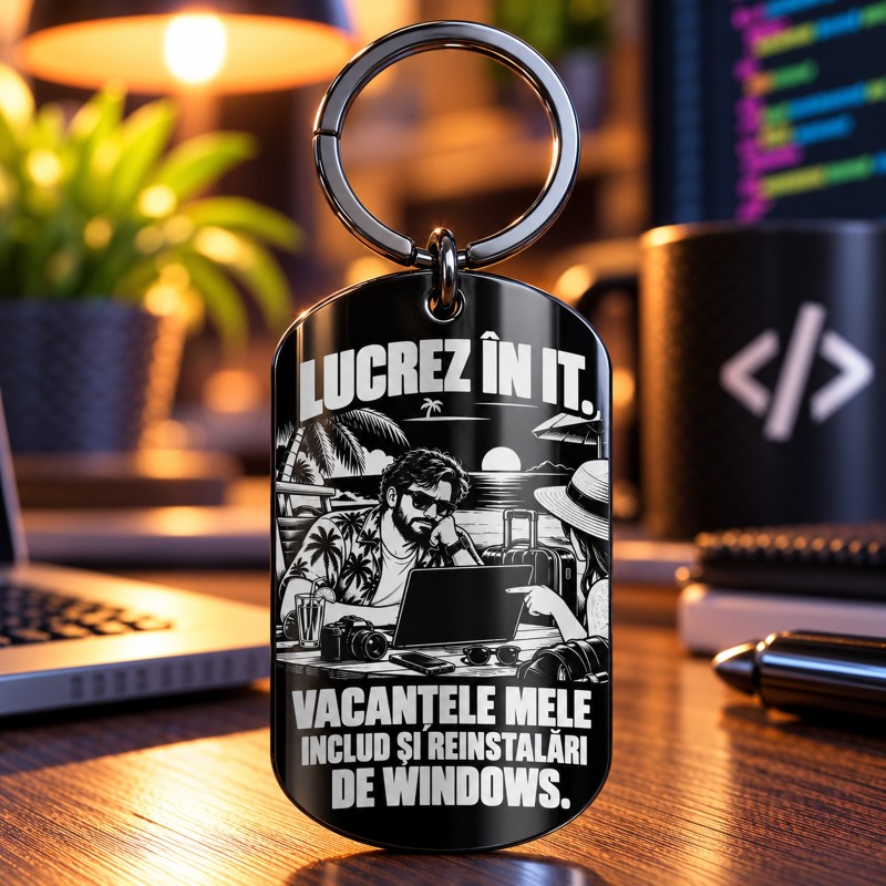 Breloc Army Inox Negru „Vacanțele Mele Includ Reinstalări de Windows” | IT
