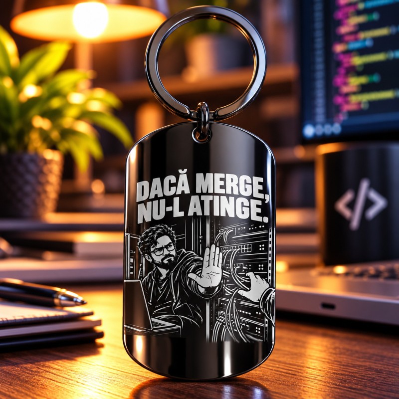 Breloc Army Inox Negru „Dacă Merge, Nu-l Atinge” | Cadou IT