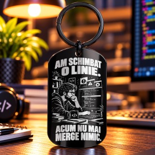 Breloc Army Inox Negru „Am Schimbat o Linie” | Cadou Programatori