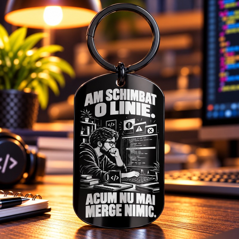 Breloc Army Inox Negru „Am Schimbat o Linie” | Cadou Programatori