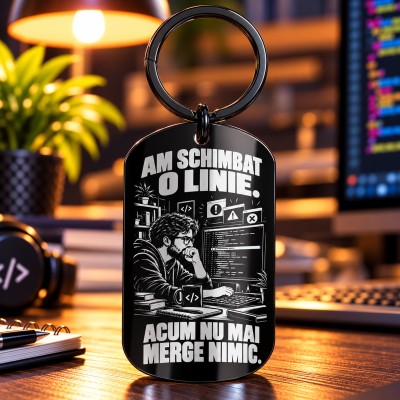 Breloc Army Inox Negru „Am Schimbat o Linie” | Cadou Programatori