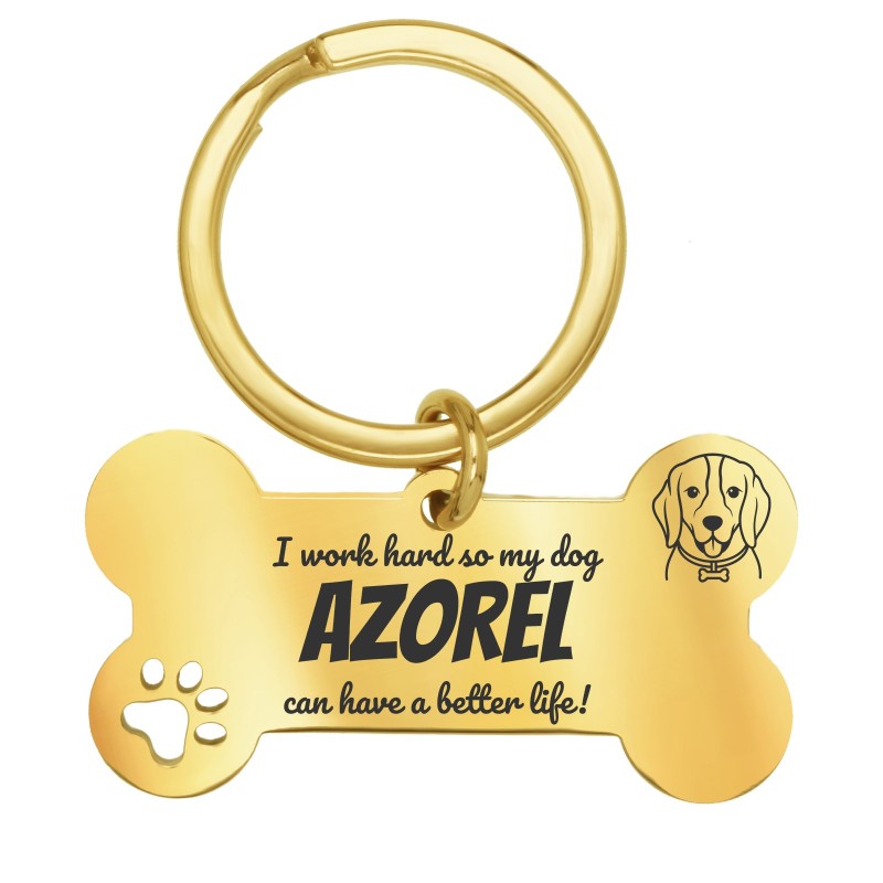 Breloc Personalizat Os Inox Auriu My Dog