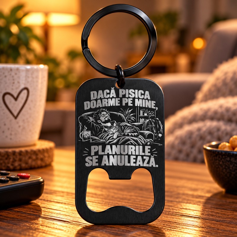                  Breloc cu Desfăcător „Pisica Doarme pe Mine” | Giftopolis
               