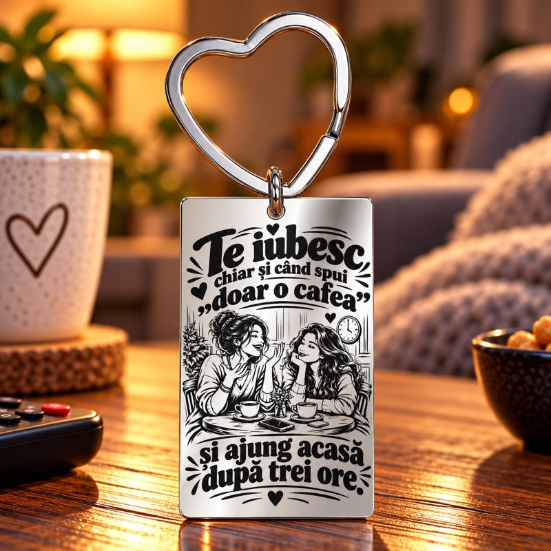                  Breloc Inox Inimă „Doar o Cafea, Trei Ore” | Giftopolis
               