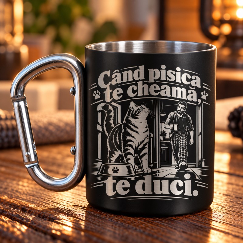Cană Inox cu Carabinieră „Când Pisica Te Cheamă” | Giftopolis