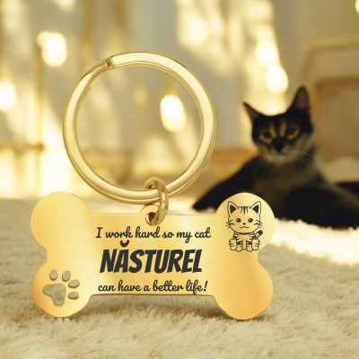 Breloc Personalizat Os Inox Auriu My Cat