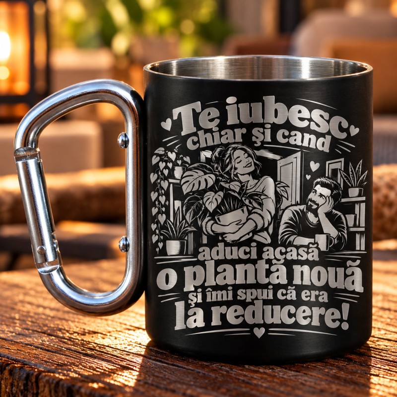                  Cană Inox cu Carabinieră „Încă o Plantă la Reducere” | Giftopolis
               