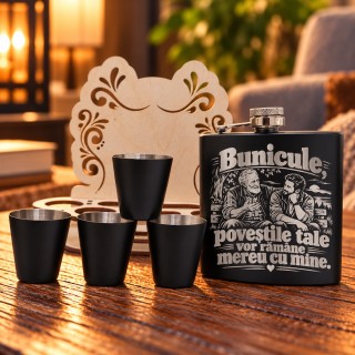 Set Ploscă cu 4 Pahare „Bunicule, Poveștile Tale” | Giftopolis