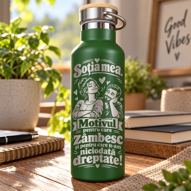 Termos Verde 500 ml „Soția Mea, N-am Niciodată Dreptate” | Giftopolis
