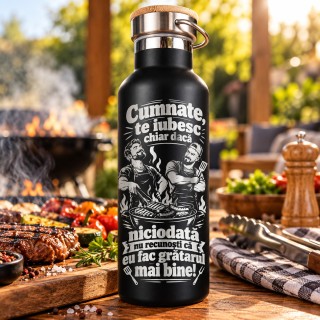 Termos Negru 500 ml „Cumnate, Eu Fac Grătarul Mai Bine” | Giftopolis