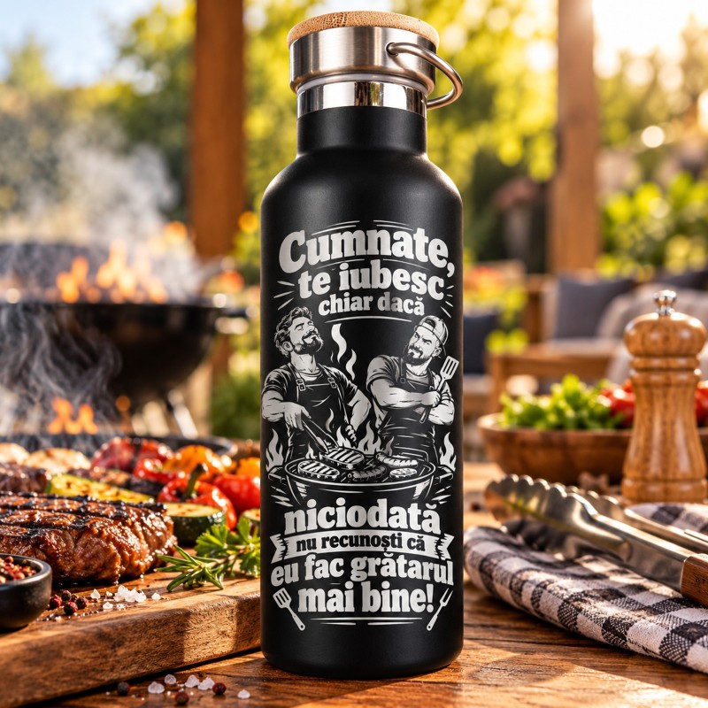 Termos Negru 500 ml „Cumnate, Eu Fac Grătarul Mai Bine” | Giftopolis
