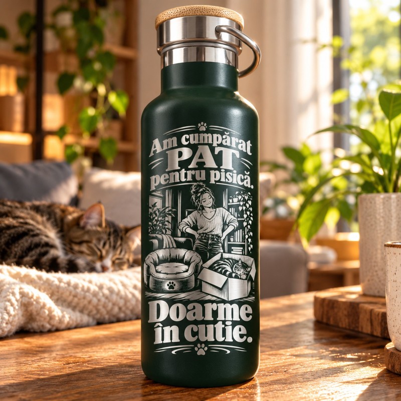                  Termos Verde 500 ml „Pisica Doarme în Cutie” | Giftopolis
               