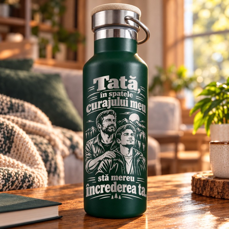                  Termos Verde 500 ml „Tată, În Spatele Curajului Meu” | Giftopolis
               