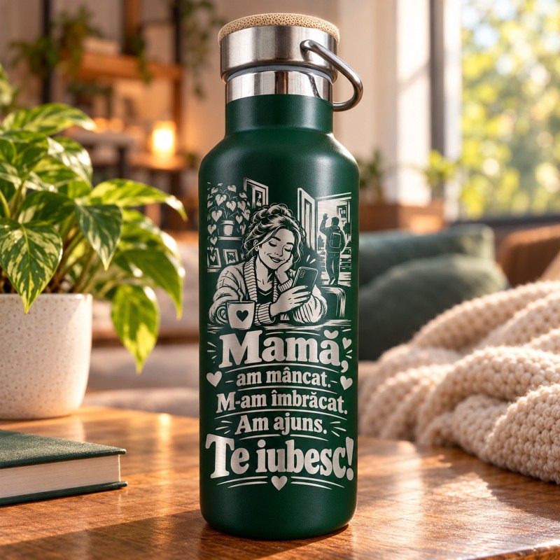                  Termos Verde 500 ml „Mamă, Am Mâncat, Am Ajuns” | Giftopolis
               