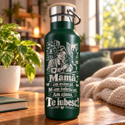 Termos Verde 500 ml „Mamă, Am Mâncat, Am Ajuns” | Giftopolis