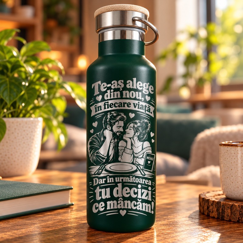                  Termos Verde 500 ml „Te-aș Alege din Nou, Dar Tu Decizi Cina” | Giftopolis
               