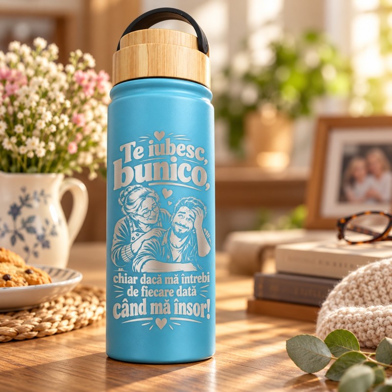 Termos Albastru 500 ml „Bunico, Când Mă Însor?” | Giftopolis