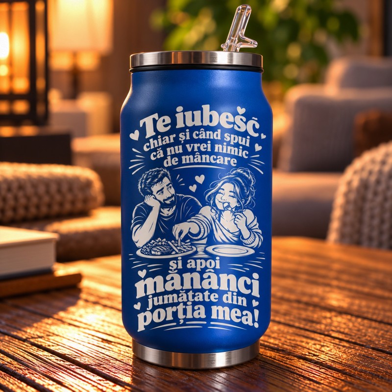 Termos Tip Doză Albastru 250 ml „Mănânci din Porția Mea” | Giftopolis
