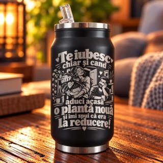 Termos Tip Doză Negru 250 ml „Încă o Plantă la Reducere” | Giftopolis