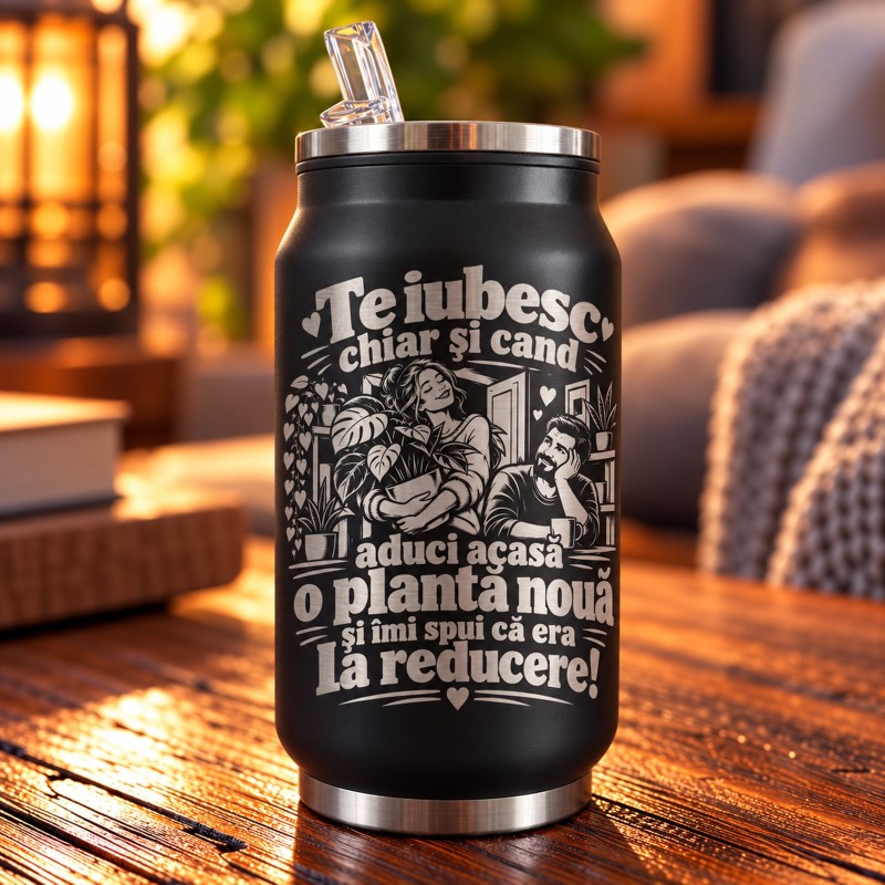 Termos Tip Doză Negru 250 ml „Încă o Plantă la Reducere” | Giftopolis