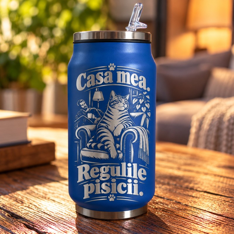                  Termos Tip Doză Albastru 250 ml „Casa Mea, Regulile Pisicii” | Giftopolis
               