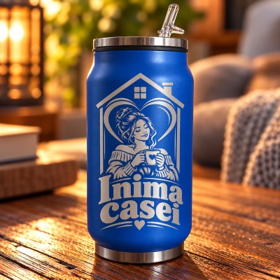 Termos Tip Doză Albastru 250 ml „Inima Casei” – Cadou pentru Mamă | Giftopolis