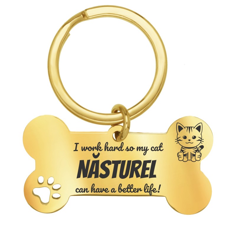 Breloc Personalizat Os Inox Auriu My Cat
