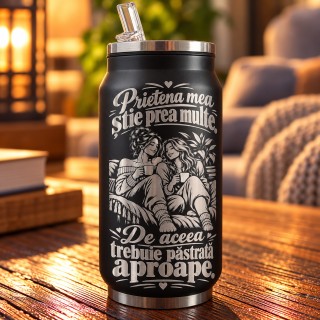 Termos Tip Doză Negru 250 ml „Prietena Mea Știe Prea Multe” | Giftopolis