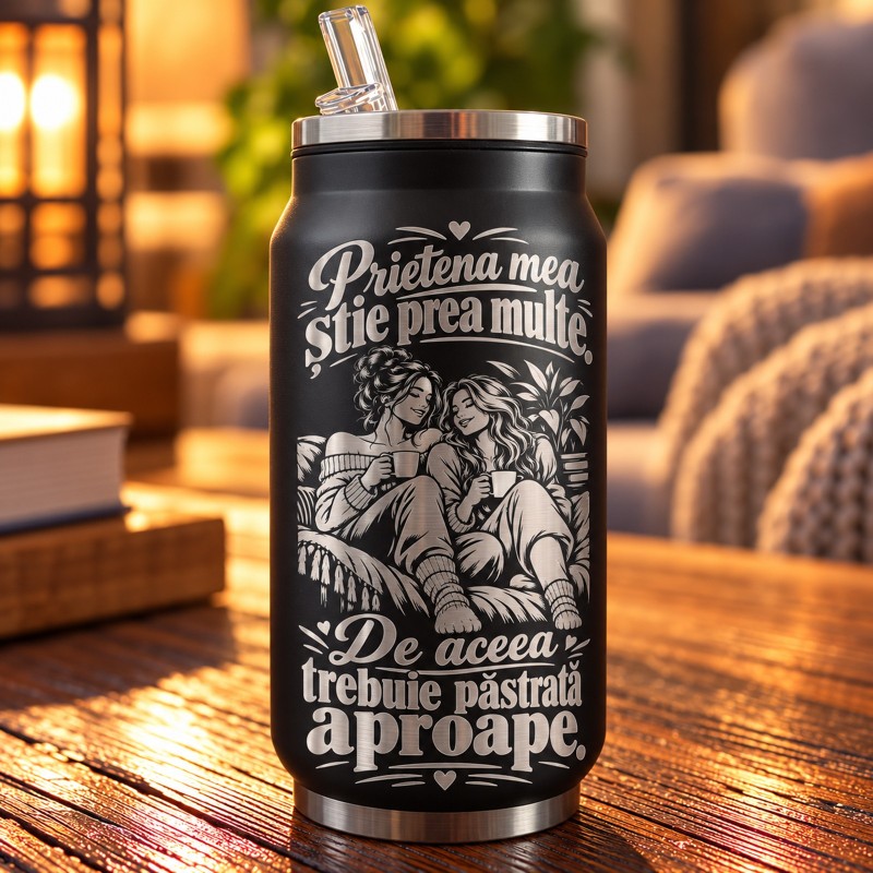 Termos Tip Doză Negru 250 ml „Prietena Mea Știe Prea Multe” | Giftopolis