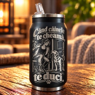 Termos Tip Doză Negru 250 ml „Când Câinele Te Cheamă” | Giftopolis