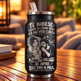 Termos Tip Doză Negru 250 ml „Bei din Cafeaua Mea” | Giftopolis